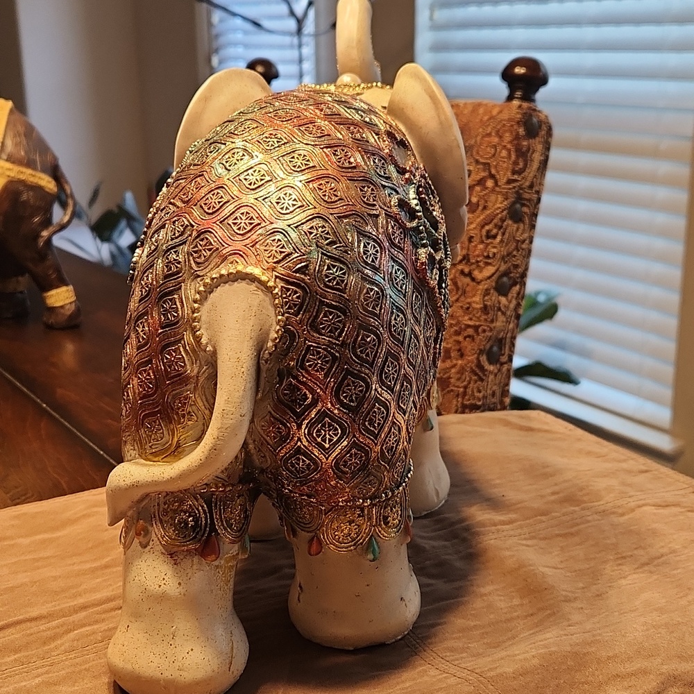 Embellished White & Gold Decorative Elephant Statue - Picture 3 of 7